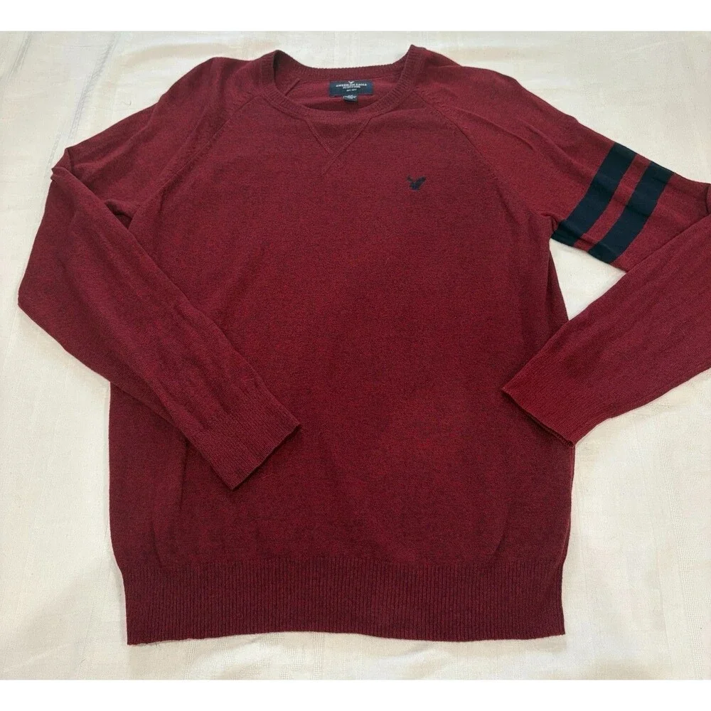 American Eagle Outfitters Sweater Mens Small Burgundy Cotton Crew Neck Logo